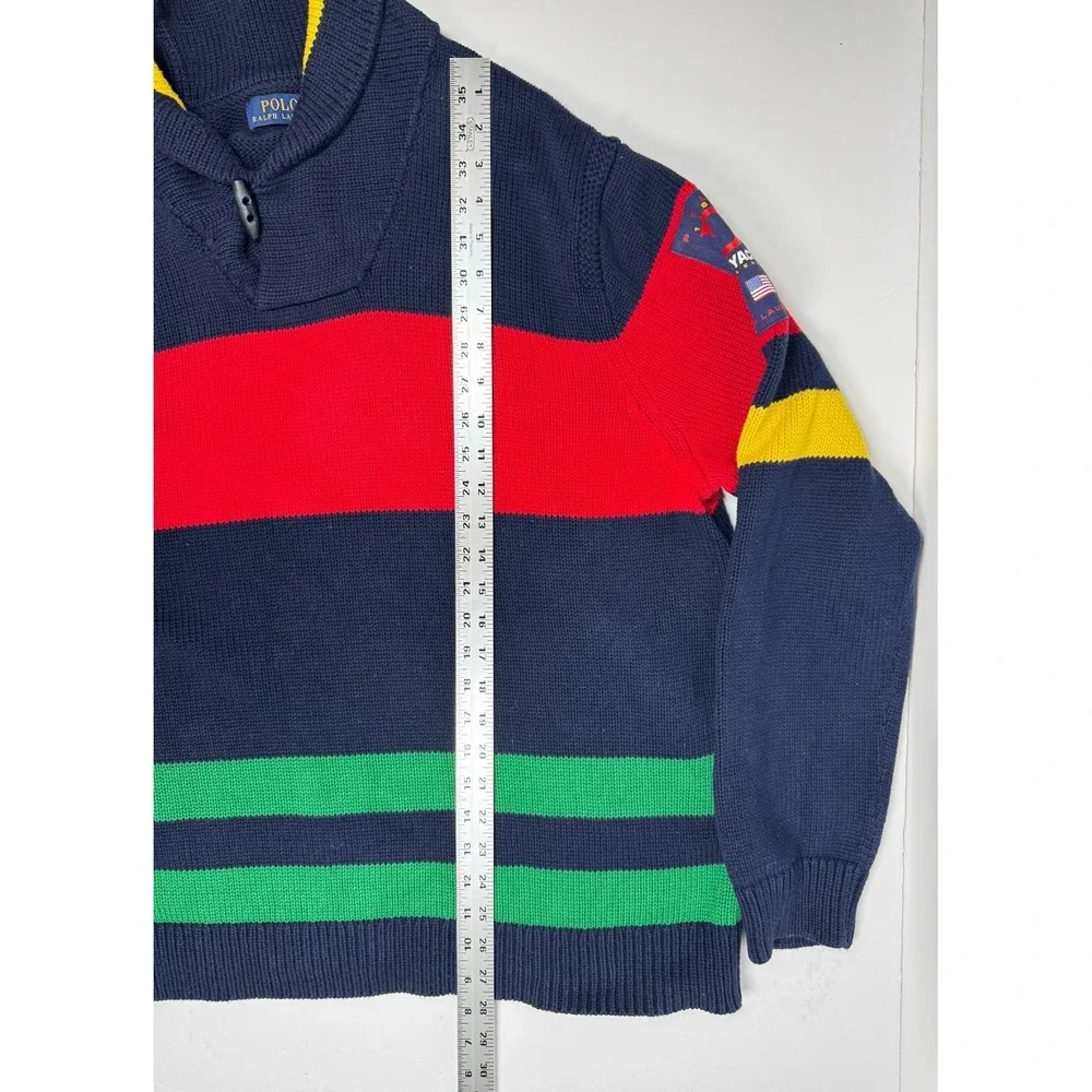 Polo Ralph Lauren 12.M Yacht Challenge Sweater Men XL Navy Red Stripe Shawl Neck